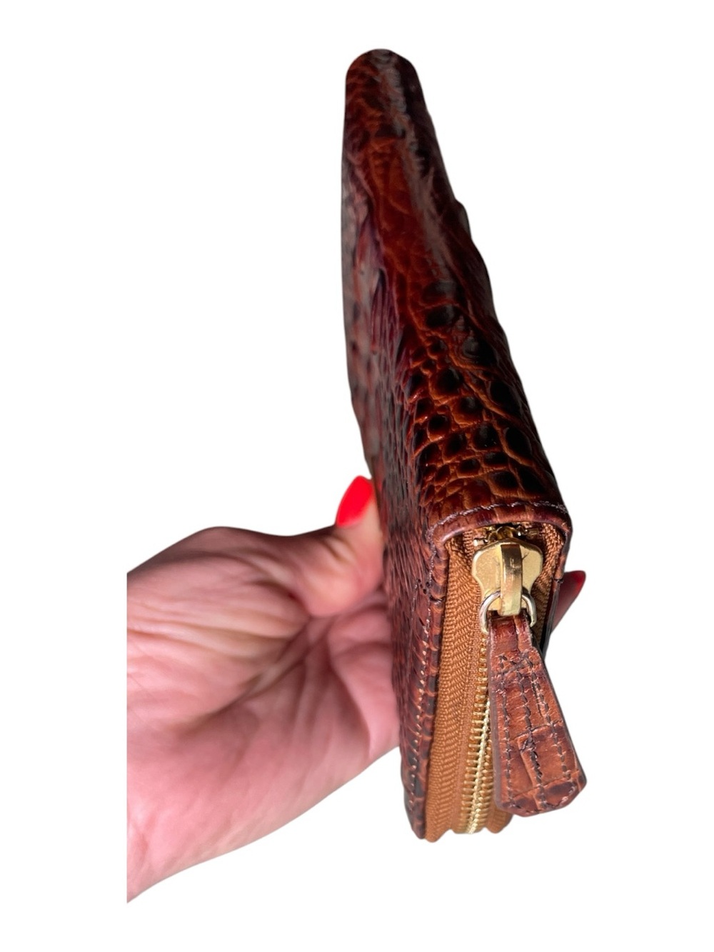 Brahmin Deep Chestnut Croc-Embossed Leather Zip Clutch - Picture 5 of 14
